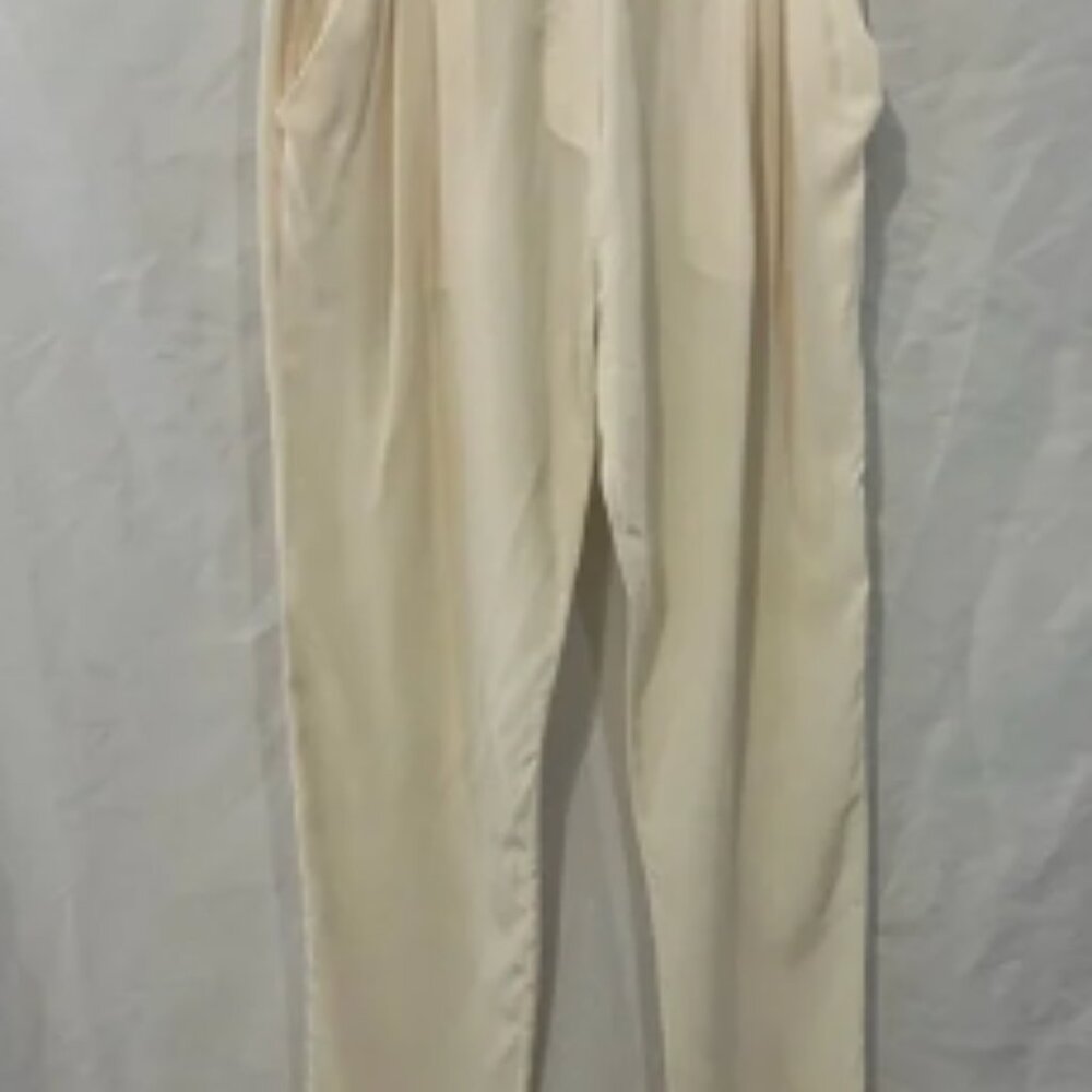 3.1 Phillip Lim Women Ivory Silk Pants Sz O elastic waist pleated clip